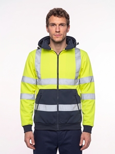 Men's High Visibility <b>Fleece</b> <b>Jacket</b> With <b>Hooded</b> Zipper Reflective Stripes Workwear Style Autumn Wear - Product Image 1