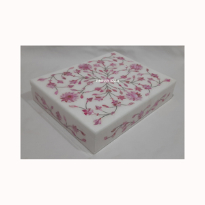 Caja de Mármol Blanco de Primera Calidad con Diseño Rectangular y Incrustaciones para Guardar Joyas de la Mejor Calidad, Nueva - Product Image 2