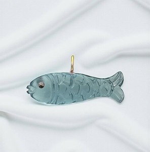 Aquamarine Hand Carved 21x11 MM Fish Charms Pendant - Gold Plated Bail Pendant - Handmade Carving <b>Animal</b> Jewelry - Product Image 1