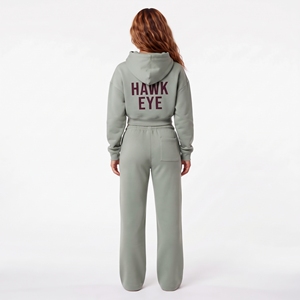 Conjunto de dos piezas para mujer con diseño de última moda en color verde salvia sólido, top corto y pantalones jogger de pierna ancha, diseño de logotipo personalizado. - Product Image 3