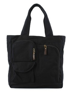 Sac fourre-tout en toile noire de taille moyenne avec fermeture éclair et poignée longue, idéal pour le shopping et l'usage quotidien - Product Image 1