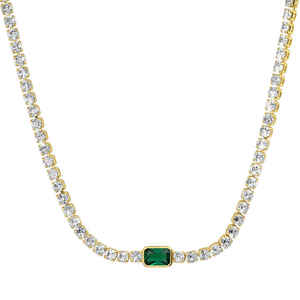 Delicado Collar de Cadena de Oro con Cristal de Corte Esmeralda y Diamantes CZ de Lujo para Mujer - Product Image 2