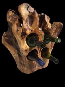 Porte-bouteilles en bois de teck massif artisanal pour décoration rustique de la maison, porte-bouteilles en bois naturel unique et organique - Product Image 2