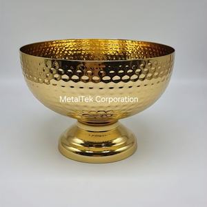 Pedestal decorativo martillado de aluminio de estilo árabe, cuenco para servir frutas de Chocolate chapado en oro, el diseño más Popular para cuencos de Metal - Product Image 2