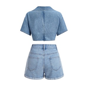 Men's Light Blue Denim Cropped Shirt Turn-down Collar Short Sleeve Casual Summer Wear - Product Image 3