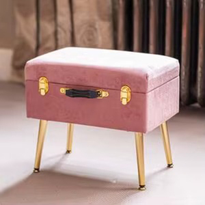 <b>Grey</b> Velvet Trunk Ottoman Features Tufted Top, Golden Latches And Sleek Metal Legs High Quality For Luxurious Home <b>Storage</b> - Product Image 6