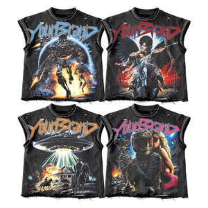 Custom Rhinestone Graphic Heavyweight Oversized Cropped Acid Wash Sleeveless <b>Singlet</b> <b>Men</b> DTG Streetwear T Shirt Custom Rib Neck - Product Image 1