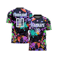 Camiseta de Fútbol Sublimada Personalizada, Diseño de Llama Azul y Negra, Cuello Redondo, Manga Corta, Absorbe la Humedad, Nombre del Equipo Impreso, para Hombre Adulto