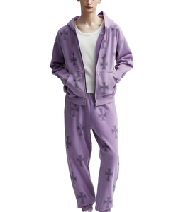 Conjunto de Chándal de Alta Calidad con Logotipo Estampado con Efecto Desgastado por el Sol y Pedrería para Hombre y Mujer, Conjunto de 2 Piezas - Product Image 1