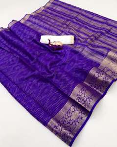 Sari de Khadi de Viscosa Pura Suave con Borde Jacquard y Diseño de Rayas, Blusa Bordada para Todas las Estaciones - Product Image 4