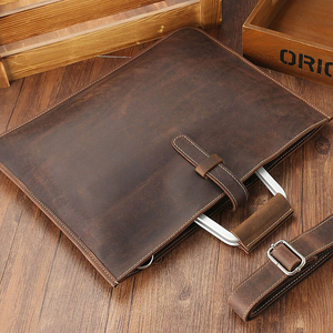 Sacoche pour ordinateur portable en cuir véritable et PU écologique, style vintage, sac messager professionnel, bandoulière réglable, pour le bureau et les voyages - Product Image 6