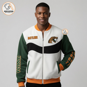 FAMU Custom Wholesale Unisex Green Orange Fleece Hooded Breathable Eco-Friendly Winter Varsity <b>Jacket</b> Vintage Embroidery Stand - Product Image 4