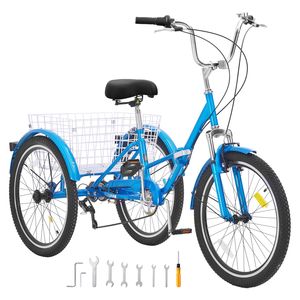 Triciclo Pieghevole per Adulti in Acciaio al Carbonio da 24 Pollici a 7 Velocità con Sedile Regolabile e Cestino Stile Cruiser, Cilindrata 110cc - Product Image 1