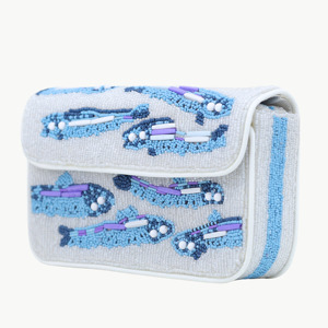 Bolso de hombro con cuentas y diseño de patrón de peces, bolso de playa bohemio para mujer, cierre de solapa con una sola correa - Product Image 4