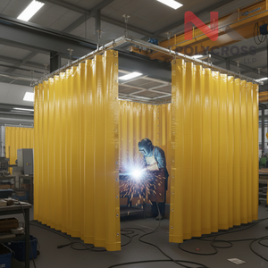 Bâche PVC ignifuge robuste pour la séparation des zones de soudage en usine, idéale pour la sécurité en atelier - Product Image 1
