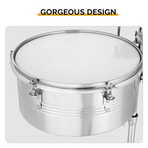 Ensemble de timbales acoustiques professionnelles 13 et 14 pouces avec support et cloche, finition argentée, doté d'une chambre de percussion en érable - Product Image 6