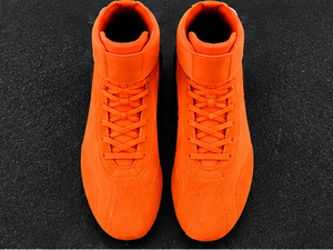 Bottes de moto orange à fermeture socquettes, tige en cuir véritable, semelle extérieure en caoutchouc, respirantes, légères, pour karting, toutes saisons, fermées - Product Image 4