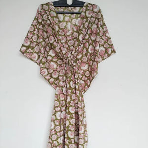 Robe kaftan en coton indien faite à la main, légère, jaune, pour la plage, idéale pour l'été - Product Image 1