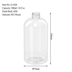 Empty 500ml 16.9oz Transparent PET <b>Dispenser</b> <b>Bottle</b>-Boston Round Plastic Pump Sprayer for Body Wash Shower Gel Packaging - Product Image 2