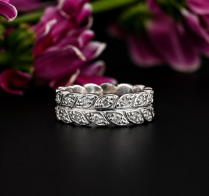 Diamond Eternity Band 0.50 Ct Natural Diamonds Vintage Leaf Design Wedding Band Stackable Anniversary <b>Ring</b> Elegant Fine Jewelry - Product Image 1
