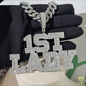 Collier pendentif de luxe « 1st Lady » avec chaîne cubaine sertie de pierres, bijoux hip-hop pour femmes et hommes - Product Image 6