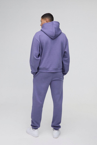 Fabricante de Ropa, Chándal para Hombre, Felpa de Algodón Grueso, Color Morado Polvoriento, Estilo Urbano, Otoño Invierno, Dos Piezas, Sudadera con Capucha, Logotipo Personalizado - Product Image 3