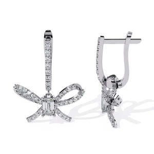 Pendientes de Lazo con Diamantes Naturales Chapados en Oro de 18K para Mujer, Corte Brillante Redondo, Minimalistas, para Compromiso, Boda, Fiesta, Regalo - Product Image 1