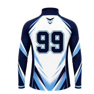 Navy Blue White Quarter Zip Sports Shirt Long Sleeve Athletic Training Running Teamwear Custom Performance Sportswear Top <b>Jersey</b> - Product Image 2