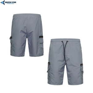 Shorts cargo sportifs pour hommes à taille haute avec cordon de serrage, en tissu satiné polyester/coton, écologiques, séchage rapide, style vintage - Product Image 3