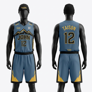 Ensemble d'uniformes de basketball pour hommes en maille polyester premium 160 GSM, bleu marine, orange, bordure blanche, panneaux latéraux bleu clair, logo personnalisé - Product Image 5