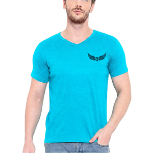 <b>Men's</b> V-Neck Color Blocked T-Shirt Short Sleeve Embossed Logo Slim Fit Casual Knitted Cotton <b>Top</b> - Product Image 4
