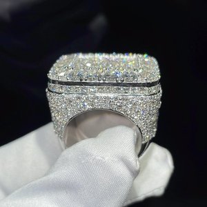 Anillo de Diamantes Moissanite Iced Out, Anillo de Sello Cuadrado de Lujo para Hombre, Estilo Hip Hop, con Piedra VVS, Anillo de Moda Brillante, Regalo Premium Personalizado - Product Image 2