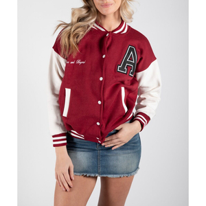 Chaqueta Universitaria Marrón y Blanca, Corte Regular, Estilo Preppy, Cierre de Cremallera, Exterior de Poliéster y Algodón, Unisex, para Otoño - Product Image 1