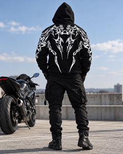 Fabricant de sweats à capuche de motard gothiques réfléchissants et blindés, vêtements de protection pour motards renforcés en Kevlar, fournisseur OEM - Product Image 2