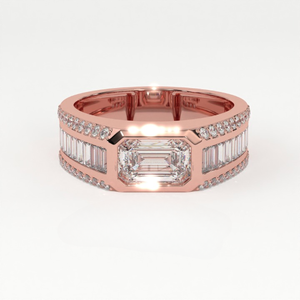Bague Monolithe Sovereign Moderne pour Homme en Or 14K avec Diamant de Laboratoire Aarinya Taille Émeraude Est-Ouest Sertie en Bezel, Certifiée IGI, Luxe - Product Image 2