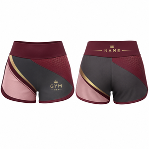 Shorts de sport taille haute color block pour femme, respirants, en Spandex et Polyester, coupe sportive avec logo doré et nom personnalisé - Product Image 1