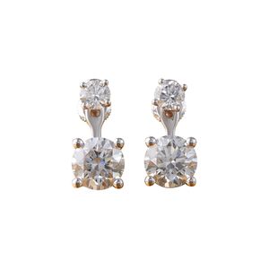 14K White Gold <b>Fine</b> <b>Stud</b> <b>Earrings</b> 3.65 CT Lab Grown Diamond Two-Stone Drop Elegant 3.65 Carat Lab Grown Diamond Drop <b>Studs</b> High - Product Image 1