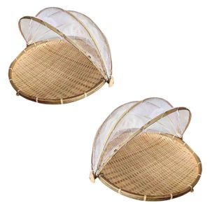 Plateau en bambou naturel vietnamien de qualité supérieure avec couvercle en filet fin pour sécher les aliments et les ingrédients au soleil - Product Image 1