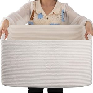 Cesta de Almacenamiento de Cuerda de Algodón Tejida Moderna y Ecológica de 75L, 22x17x12, para Bebidas/Alimentos, para Sala de Estar, Dormitorio, Cuarto de Niños - Product Image 1