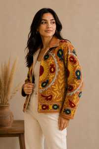 Veste en velours de coton brodée, fabriquée à la main, pour femme, style bohème, festival, artisanale, chaude, pour l'hiver, motif floral folklorique, vêtement d'extérieur - Product Image 2