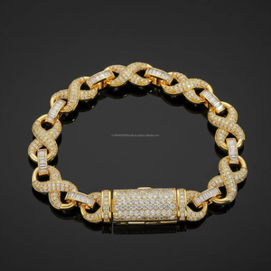 Unisex Hip Hop Tennis <b>Bracelet</b> with Round and Baguette Moissanite Diamonds 925 Sterling Silver <b>Infinity</b> Link Iced Jewelry - Product Image 1