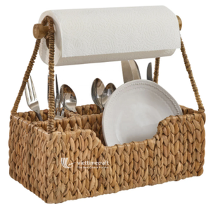 Handwoven Wicker Storage <b>Basket</b> with Wooden Handle & Divider, Small <b>Kitchen</b> & Picnic Organizer - Product Image 1