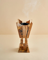 Brûleur d'encens Bakhour arabe de luxe en bois d'acacia poli et résine bleue, boîte de table durable, style moderne et antique, pour la maison et l'art.