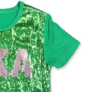Custom Green <b>Sequin</b> Short Sleeve T <b>Shirt</b> Glitter Graphic Crew Neck Casual Fashion Top Sparkling Women Party Wear Stylish Apparel - Product Image 2