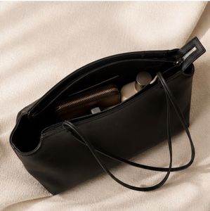 Women's Minimalist Genuine Leather Shoulder <b>Bag</b> <b>Black</b> Zip Closure Two <b>Straps</b> Daily Use - Product Image 3