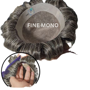 Postizo de encaje cómodo duradero para hombre, cabello Remy indio, unidad Mono fina, pelucas de monofilamento, reemplazo de cabello humano, onda profunda - Product Image 1