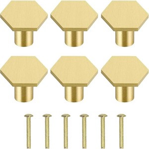 Boutons de meuble en laiton brossé hexagonaux Spring Gold, pour armoires et tiroirs de cuisine, boutons modernes en alliage de zinc - Product Image 1