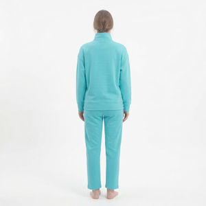Ensemble de survêtement en molleton deux pièces pour femmes, manches longues, fermeture éclair, col montant, vêtements de sport décontractés, couleur unie, toutes saisons, taille oversize - Product Image 4