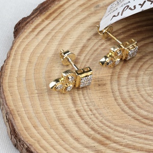 Wholesale 14k Solid Yellow <b>Gold</b> Natural Diamond Square Cluster Trefoil <b>Screw</b> <b>Back</b> Stud <b>Earrings</b> Memoria Jewels - Product Image 4
