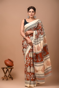 Wholesale Hand Block Printed Cotton Mulmul <b>Saree</b> <b>for</b> <b>Women</b> Block Print Wholesale Indian Sarees - Product Image 2